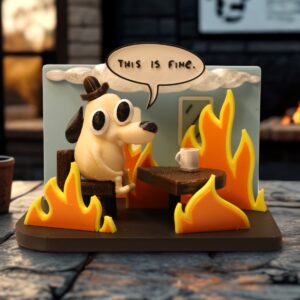 'This is Fine' Figurine Meme Tribute Funny Desk Decor